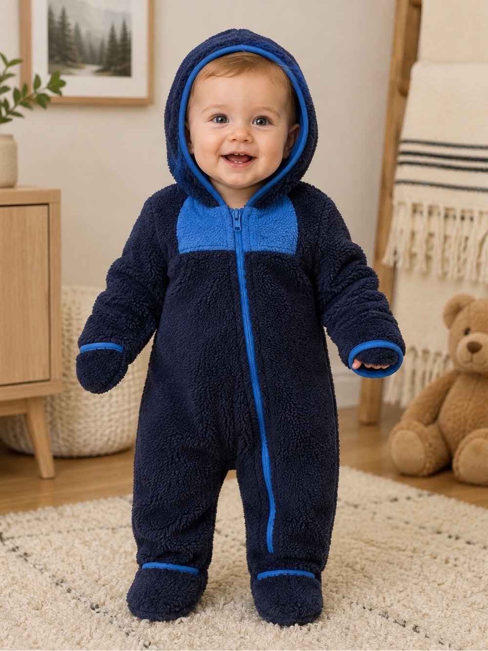 SNOZU Baby Fleece Bunting Snowsuit Hooded 9-12 Months Navy Blue